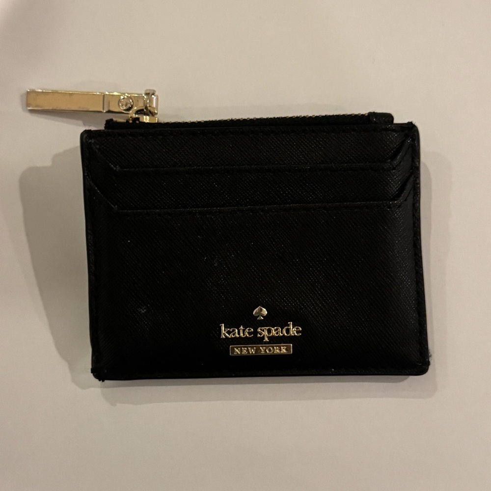 kate spade Black Leather Card holder/wallet with Gold Logo